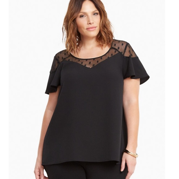 Torrid Crepe Mesh Dot Flutter Sleeve Top - Picture 1 of 9